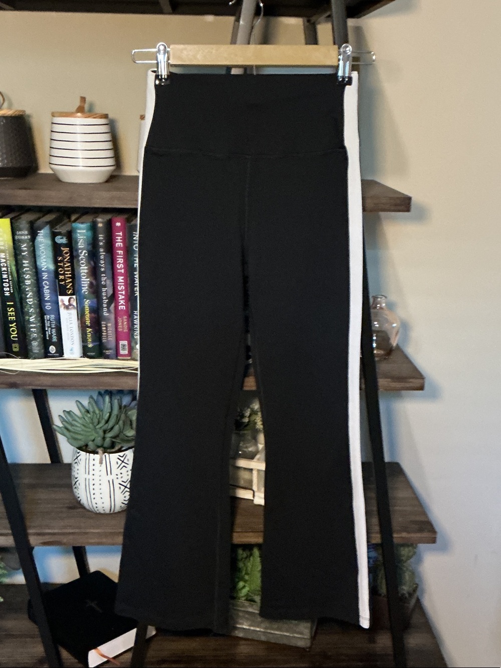Splits59 Black Straight Leg Pants with White Side Stripe